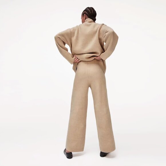 NEW Zara Straight Wide Leg Lounger Knit Culottes Pants in Taupe, Size S - Picture 3 of 13